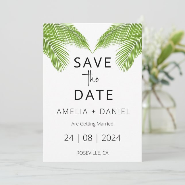 Invitación boda de destino de playa tropical, excepto la fech (Anverso de pie)