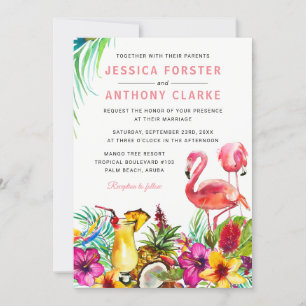 Invitación Boda de destino de playa tropical Flamingo