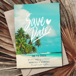 Invitación Boda de destino de playa tropical Guardar la fecha<br><div class="desc">Boda de diseño de playa de palmeras tropical ahorra las fechas para tu boda de playa de destino. Personalizar con sus nombres, fecha de boda y ubicación del boda. Envíe esto por correo a sus amigos y familiares para hacerles saber que deben guardar su cita y empacar sus maletas para...</div>