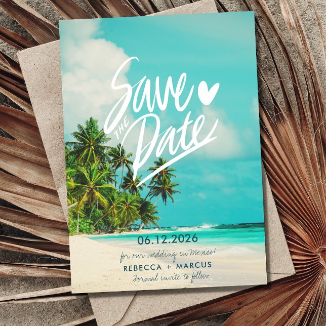 Invitación Boda de destino de playa tropical Guardar la fecha (Subido por el creador)