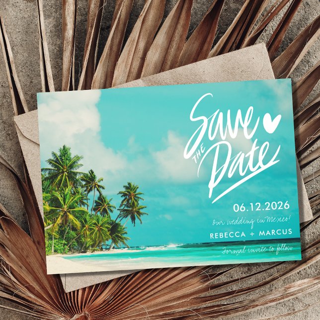 Invitación Boda de destino de playa tropical Guardar la fecha (Subido por el creador)