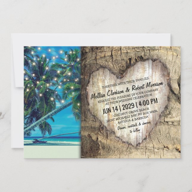 Invitación Boda de destino de playa tropical rústica (Anverso)