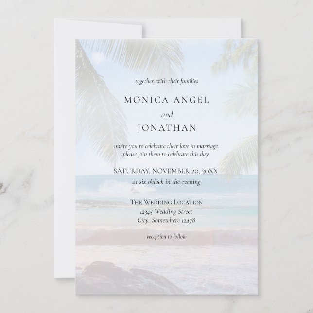 Invitación Boda de destino de playa tropical V2 (Anverso)