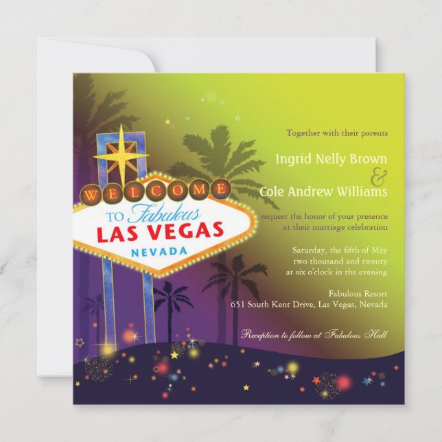 Invitación Boda de destino de Rótulo de Las Vegas (Anverso)