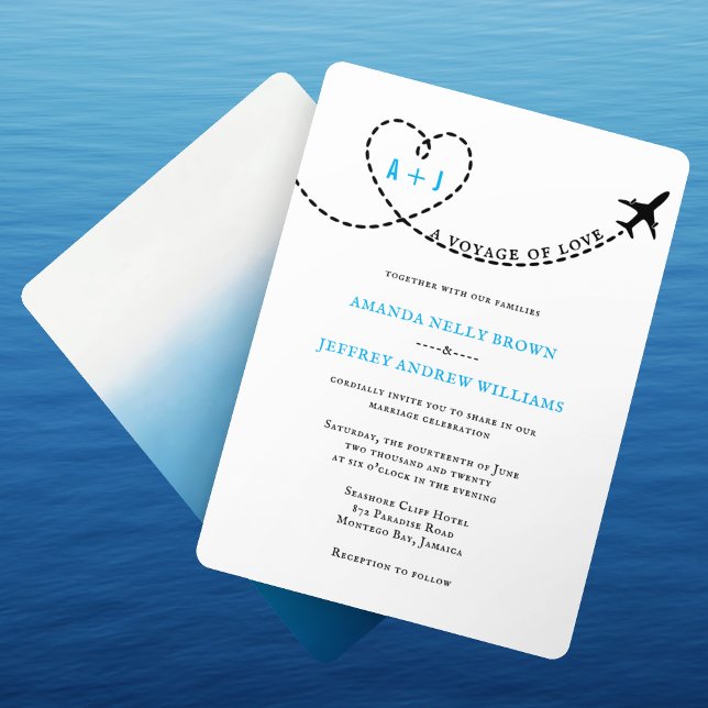 Invitación Boda de destino de ruta del avión de amor (Subido por el creador)