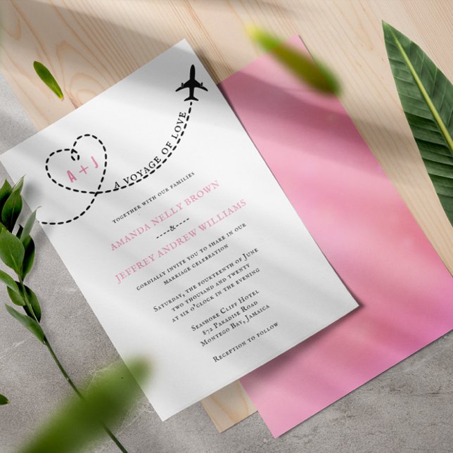 Invitación Boda de destino de ruta del avión de amor (Subido por el creador)