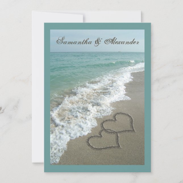 Invitación Boda de destino de Sand Hearts Beach para Personal (Anverso)