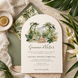Invitación Boda de destino de selva tropical en acuarela