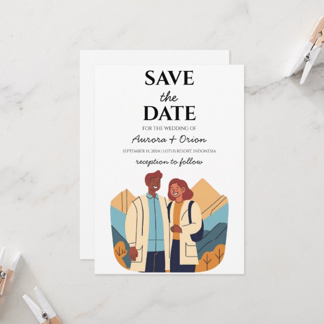 Invitación boda de destino de viaje guardar la fecha (Anverso/Reverso In Situ)