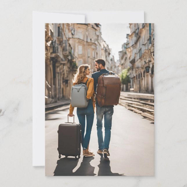 Invitación boda de destino de viaje guardar la fecha (Anverso)