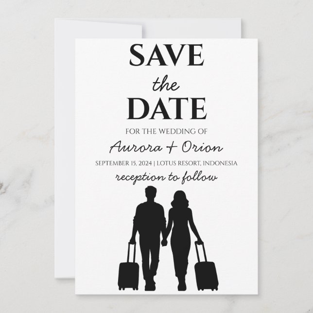 Invitación boda de destino de viaje guardar la fecha (Anverso)