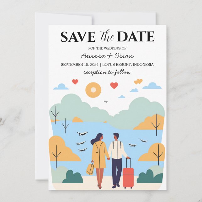 Invitación boda de destino de viaje guardar la fecha (Anverso)