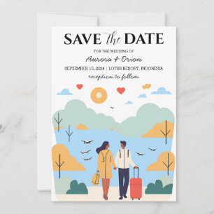 Invitación boda de destino de viaje guardar la fecha