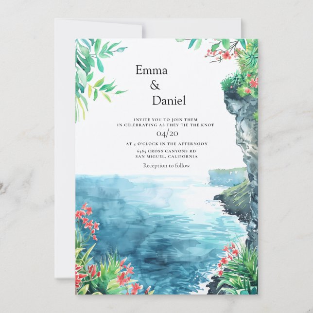 Invitación Boda de destino del acantilado de Bali Uluwatu (Anverso)