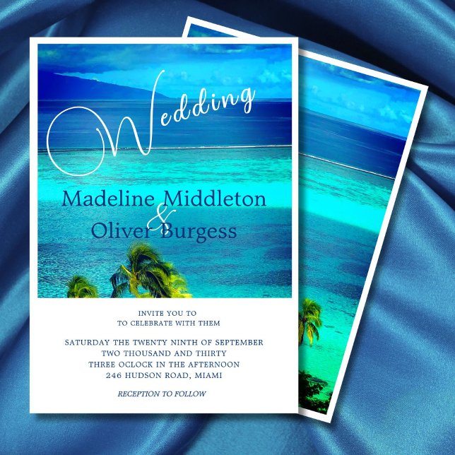 Invitación Boda de destino del océano tropical azul (Subido por el creador)