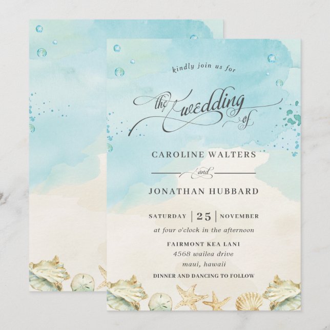 Invitación Boda de destino del océano tropical de playa (Anverso / Reverso)