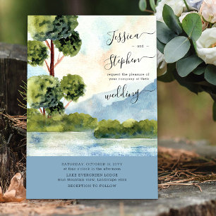 Invitación Boda de destino Dusty Blue en el lago Evergreen