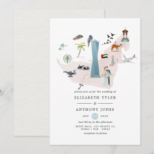Invitación Boda de destino en acuarela en Dubai Emiratos Árab