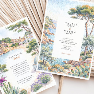 Invitación Boda de destino en acuarela en la Costa Brava Espa