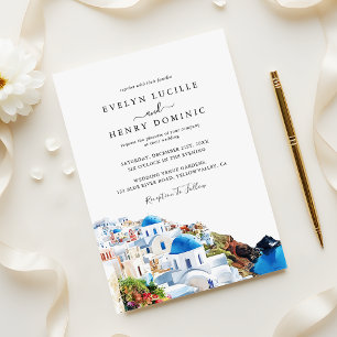 Invitación Boda de destino en acuarela en Santorini Grecia