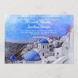 Invitación Boda de destino en acuarela en Santorini Grecia