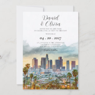 Invitación Boda de destino en acuarela Los Ángeles