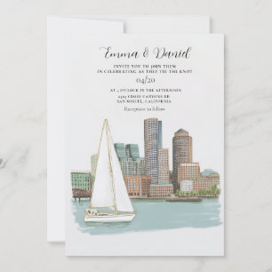 Invitación Boda de destino en el horizonte de Boston Harbor