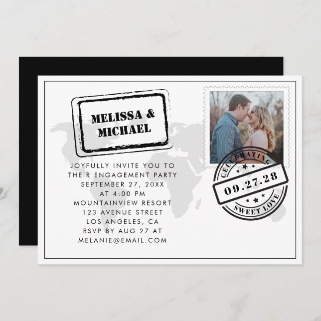 Invitación Boda de destino en el mapa mundial Fiesta de compr (Anverso / Reverso)