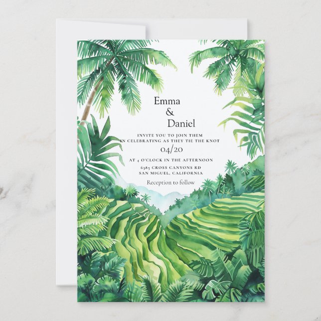 Invitación Boda de destino en el paisaje de Bali Tegalalang (Anverso)