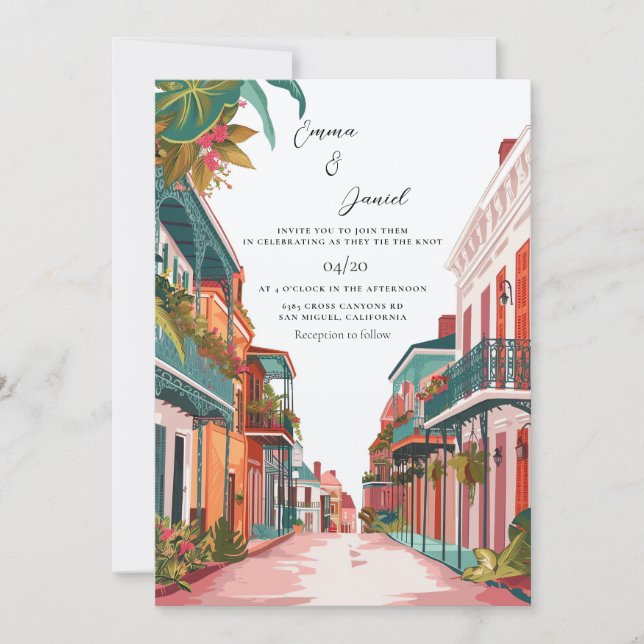 Invitación Boda de destino en el paisaje de Nueva Orleans (Anverso)