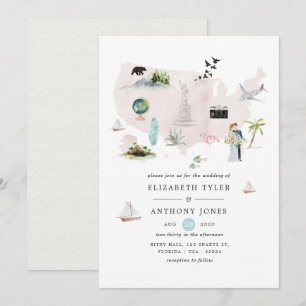 Invitación Boda de destino en Florida acuarela EE. UU.