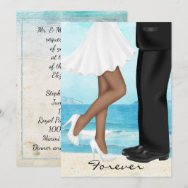 Invitación Boda de destino en la playa con novia y novio