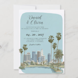 Invitación Boda de destino en Los Ángeles con acuarela