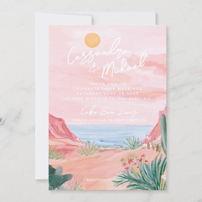 Invitación Boda de destino en México Rosa (Anverso)