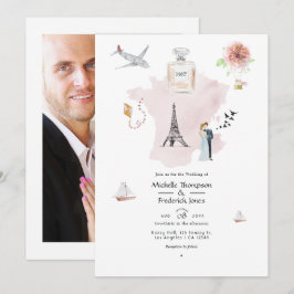 Invitación Boda de destino en París con monograma en acuarela