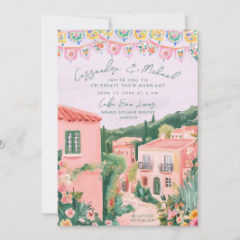 Invitación Boda de destino en pueblo mexicano rosa