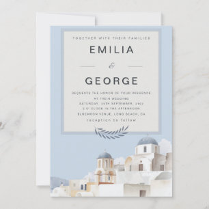 Invitación Boda de destino en Santorini Azul y Blanco