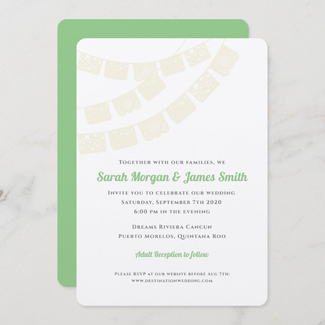Invitación Boda de Destino Fiesta de Papel Picado Cremoso (Anverso / Reverso)