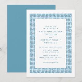 Invitación Boda de destino griega azul simple marco de azulej