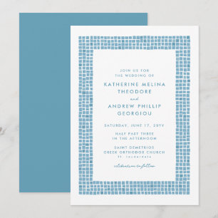 Invitación Boda de destino griega azul simple marco de azulej
