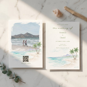 Invitación Boda de destino Hawái Foto de playa acuarela