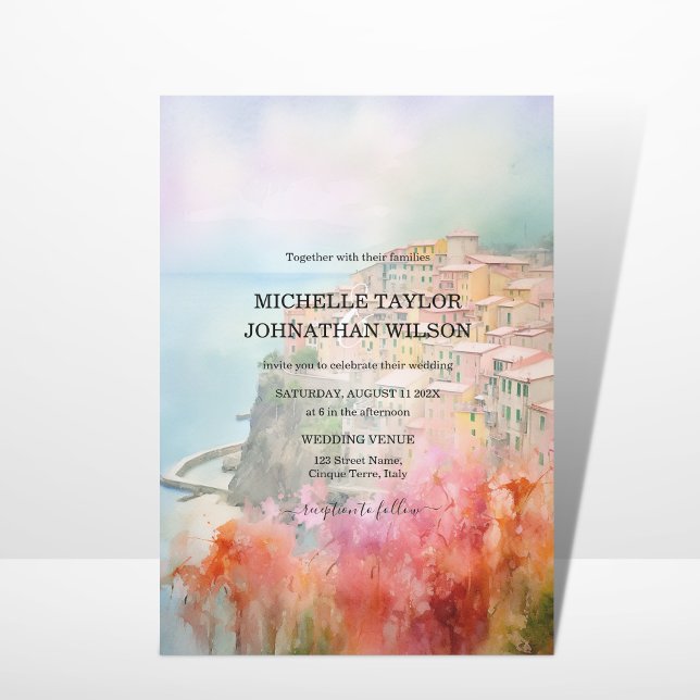 Invitación Boda de destino Italia Cine Terre Watercolor (Subido por el creador)