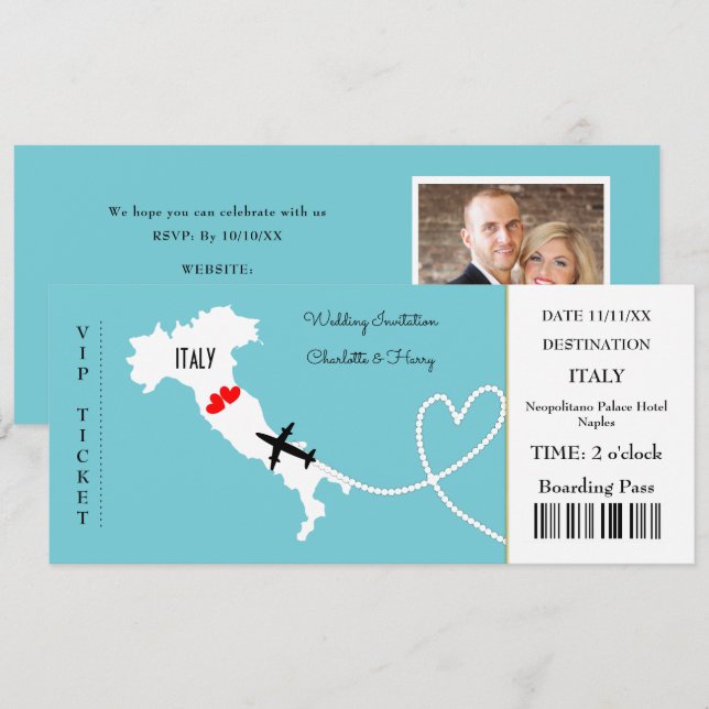 Invitación Boda de destino Italia Europa (Anverso / Reverso)