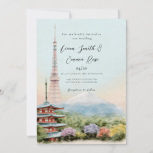 Invitación Boda de destino Kyoto Japón acuarela
