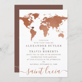 Invitación Boda de Destino Mapa Mundial de Cobre