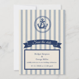 Invitación boda de destino marítimo con franja azul Anchor