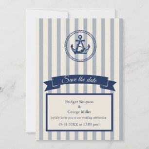 Invitación boda de destino marítimo con franja azul Anchor 