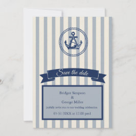 Invitación boda de destino marítimo de raya de ancla azul