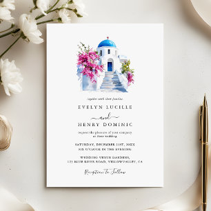 Invitación Boda de destino moderna de buganvilla en Santorini