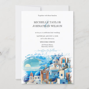 Invitación Boda de destino moderna Santorini Grecia